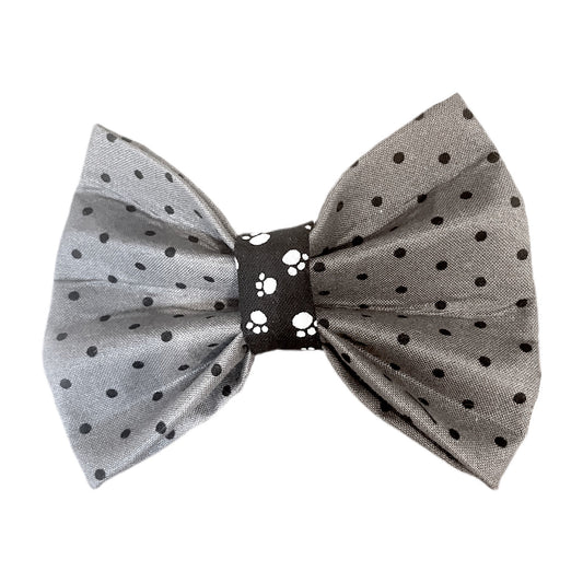 Grey Polka 🐾 Bow Tie (Size Medium)